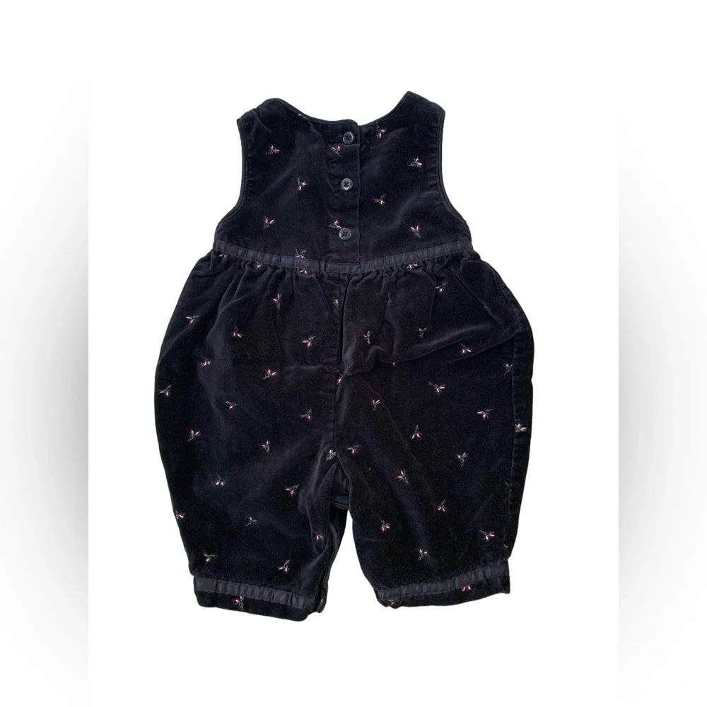 Vintage OshKosh Size Small Black Velvet Romper with Embroidered Flowers